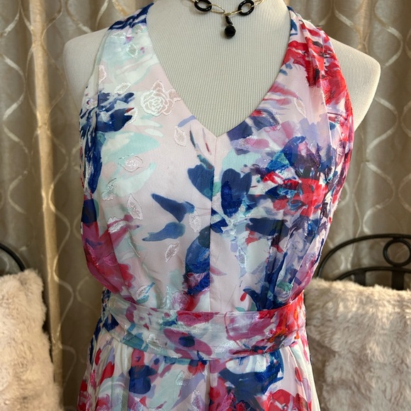 Donna Karan Asymmetrical Floral Dress - Red, Blue, White - Picture 2 of 16